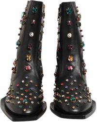 Dolce & Gabbana - Gem Embellished Leather Ankle Boots - Lyst