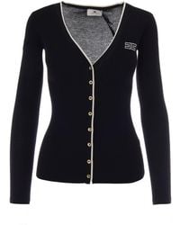 Elisabetta Franchi - Ribbed Wool V-Neck Cardigan - Lyst
