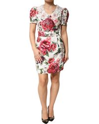 Dolce & Gabbana - White Floral Embellished Sheath Mini Dress - Lyst