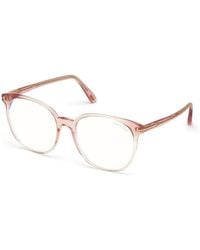 Tom Ford - Eyeglasses Round Full Rim, Shiny Transparent Blush Frame And Clear Demo Lenses Lens Tf5671-F-B072 Sunglasses - Lyst