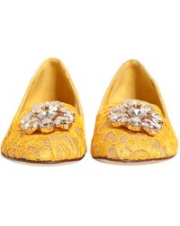 Dolce & Gabbana - Taormina Lace Crystals Flats Shoes Viscose Cotton Nylon - Lyst