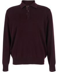 Burberry - Bordeaux Polo Shirt With Classic Collar And Check Detail - Lyst