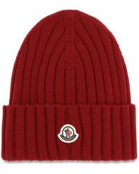 Moncler - Wool Beanie With Logo Merino Ovis Aries Hats E Hairbands - Lyst