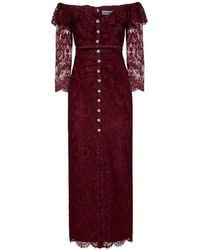 Self-Portrait - Self Portrait Burgundy Lace Belted Off-The-Shoulder Maxi Dress - Lyst