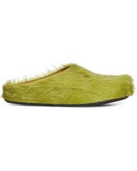 Marni - Lime Long Hair Calfskin Fussbett Sabot - Lyst