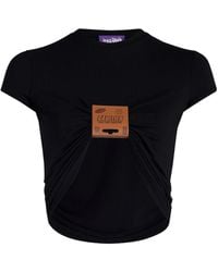 Jean Paul Gaultier - The Label Baby Stretch Viscose Jersey Cropped T-Shirt With Leather Label - Lyst