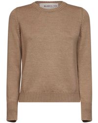 Blanca Vita - Camel Virgin Wool Knit Crewneck Sweater - Lyst
