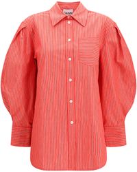 Ganni - Striped Cotton Shirt - Lyst