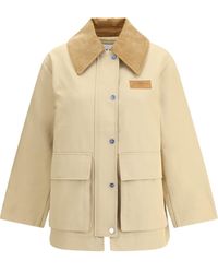 Ganni - Cotton Jacket With Corduroy Collar - Lyst