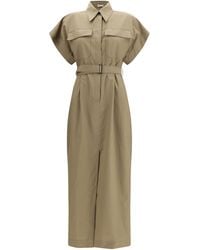 Brunello Cucinelli - Pocket Belted Midi Dress Cotton; Polyamide - Lyst