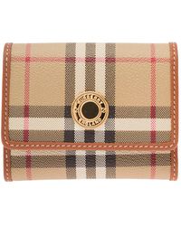 Burberry - Small Folding Wallet With Checkered Motif In Leather - Lyst