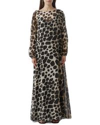 Max Mara Studio - All-Over Patterned Long-Sleeved Dress - Lyst