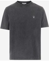 Maison Kitsuné - T-Shirt With Embroidered Fox Logo Cotton T-Shirts - Lyst