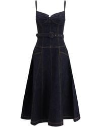 Self-Portrait - Denim Flared Midi Dress Cotton; Polyester; Elastane - Lyst