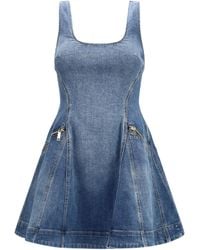 Self-Portrait - Denim Flared Mini Dress Cotton; Elastane - Lyst
