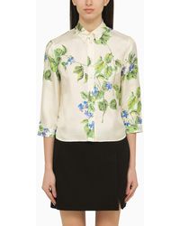Prada - Talc-Coloured Silk Shirt With Floral Pattern - Lyst