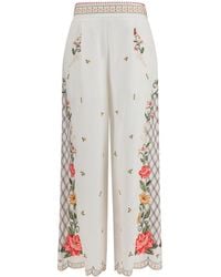 FARM Rio - Floral Embroidered Wide-Leg Pants Linen; Viscose - Lyst