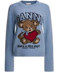 Ganni - Teddy Bear Graphic Knit Sweater - Lyst
