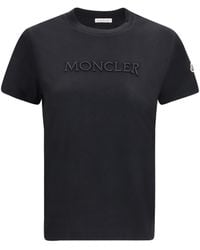 Moncler - Cotton T-Shirt With A Tone On Tone Embroidered Logo - Lyst