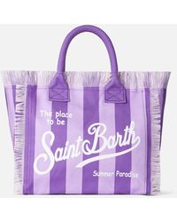 Mc2 Saint Barth - Vanity Canvas Shoulder Bag With Lilac And Stripes - Lyst