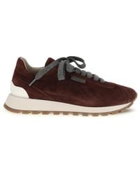 Brunello Cucinelli - Bordeaux Calf Leather Bos Taurus Athletic Sneakers - Lyst