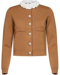 Self-Portrait - Wool-Blend Knit Embellished Cardigan - Lyst