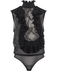 Elisabetta Franchi - Georgette Lace Bodysuit Polyester Top - Lyst