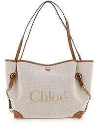 Chloé - Clover Tote Bag With Logo Lettering On The Front And Magnetic Closure Cotton For - Lyst
