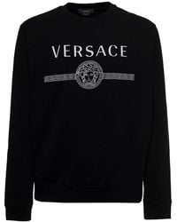 Versace Black Jersey Sweatshirt With Logo Print