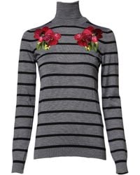 Dolce & Gabbana - Gray Floral Embroidery Pullover Sweater - Lyst