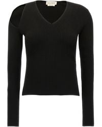 McQueen - Fitted Ribbed Wool Sweater With Cut-Out Detail - Lyst