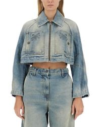 Palm Angels - Paris Distressed Cropped Denim Jacket - Lyst