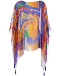 Etro - Cape With All-Over Print And Tassel Details - Lyst
