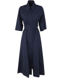 Seventy Chemisier Dress With Medium Sleeves, Belt And Buttons - Blue