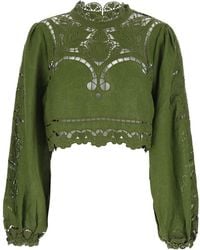 FARM Rio - 'Majestic Garden' Cropped Crewneck Blouse With Floral Cut-Out And All-Over Embroidery - Lyst