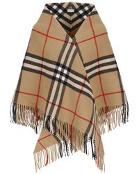 Burberry - Check Printed Fringed Cape - Lyst