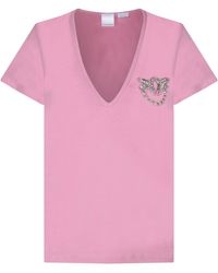 Pinko - Logo-embellished V-neck T-shirt - Lyst