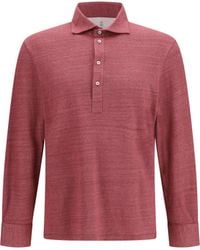 Brunello Cucinelli - Long-Sleeve Polo Mélange Linen And Cotton Jersey Linen; Shirts - Lyst