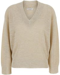 Brunello Cucinelli - Sweater V-Neck Linen-Blend - Lyst