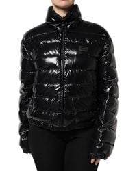 Dolce & Gabbana - Logo Plaque Full Zip Puffer Jacket - Lyst