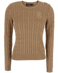 Ralph Lauren - Crewneck Cable Knit Sweater Cotton Top - Lyst
