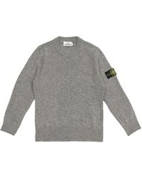 Stone Island - Crewneck Sweater With Logo Patch Virgin Wool Tops - Lyst