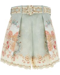 Zimmermann - 'Daylight' Shorts With Belt On The Front And All-Over Floral Motif - Lyst
