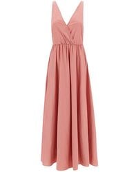 Forte Forte - Long Pink Dress With Surplice Neckline In Taffetas Woman - Lyst