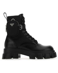 Prada - Re-Nylon & Leather Zip Pocket Combat Boots - Lyst