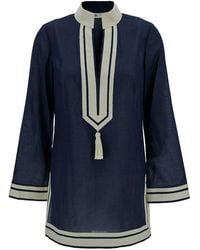 Tory Burch - Tunic With Contrasting Details And Tassel - Lyst