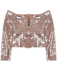 Self-Portrait - Sequined Sleeveless Top Polyester Tops - Lyst