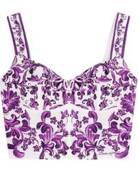 Dolce & Gabbana - Cotton Blend Bustier Top With Maiolica Print - Lyst