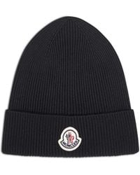 Moncler - Ribbed Extra-Fine Wool Beanie With Logo - Lyst