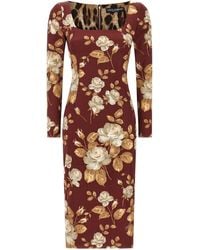 Dolce & Gabbana - Vintage Rose Print Satin Midi Pencil Dress - Lyst